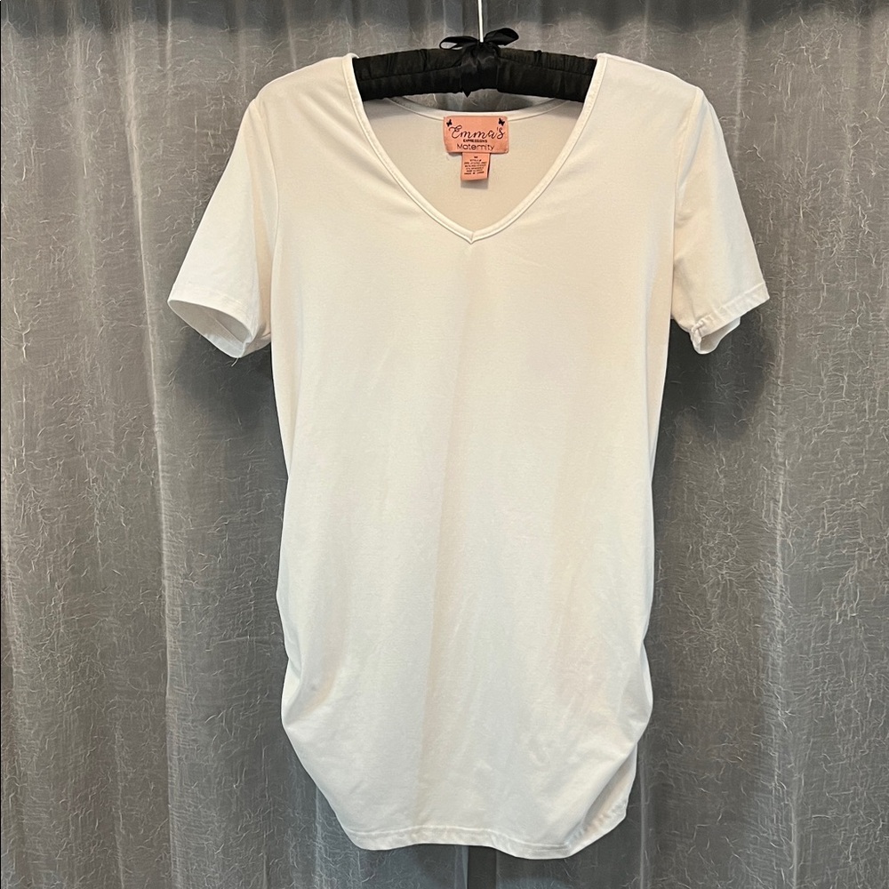 White Maternity V-Neck Short Sleeve Top